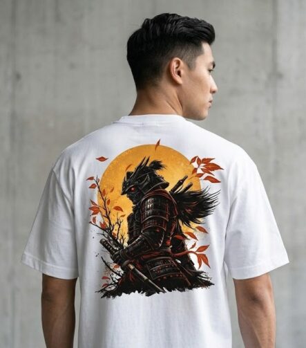 Crimson Moon Samurai Drop Shoulder T-Shirt