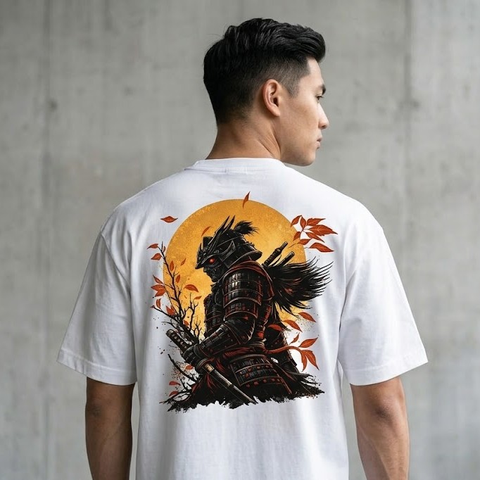 Crimson Moon Samurai Drop Shoulder T-Shirt