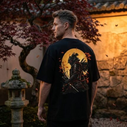 Crimson Moon Samurai Drop Shoulder T-Shirt