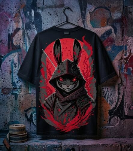 Crimson Soul Ronin Mystical Rabbit Warrior T-Shirt 3