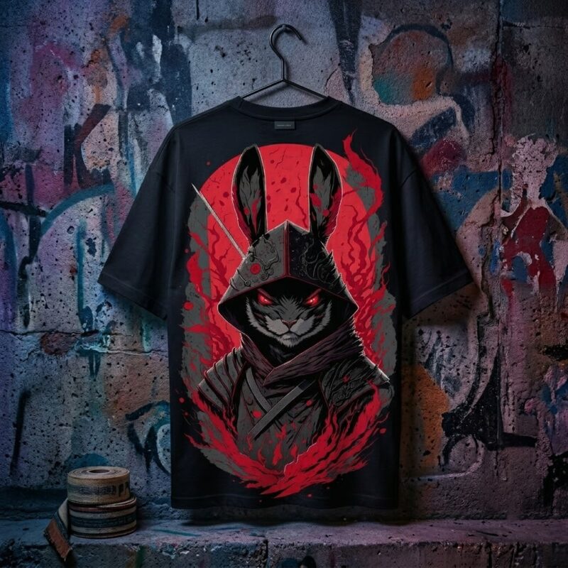 Crimson Soul Ronin Mystical Rabbit Warrior T-Shirt 3