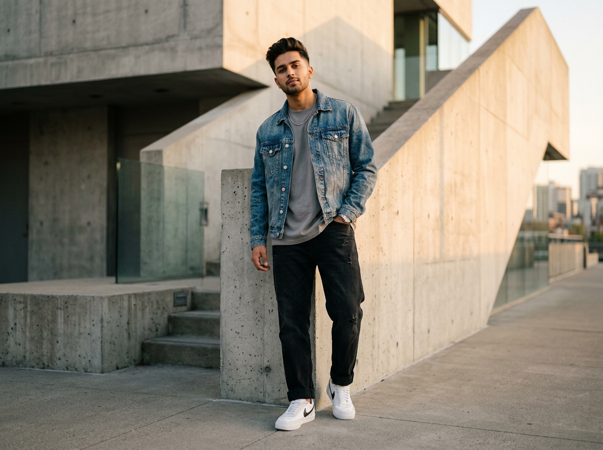 Layered Denim Jacket Look